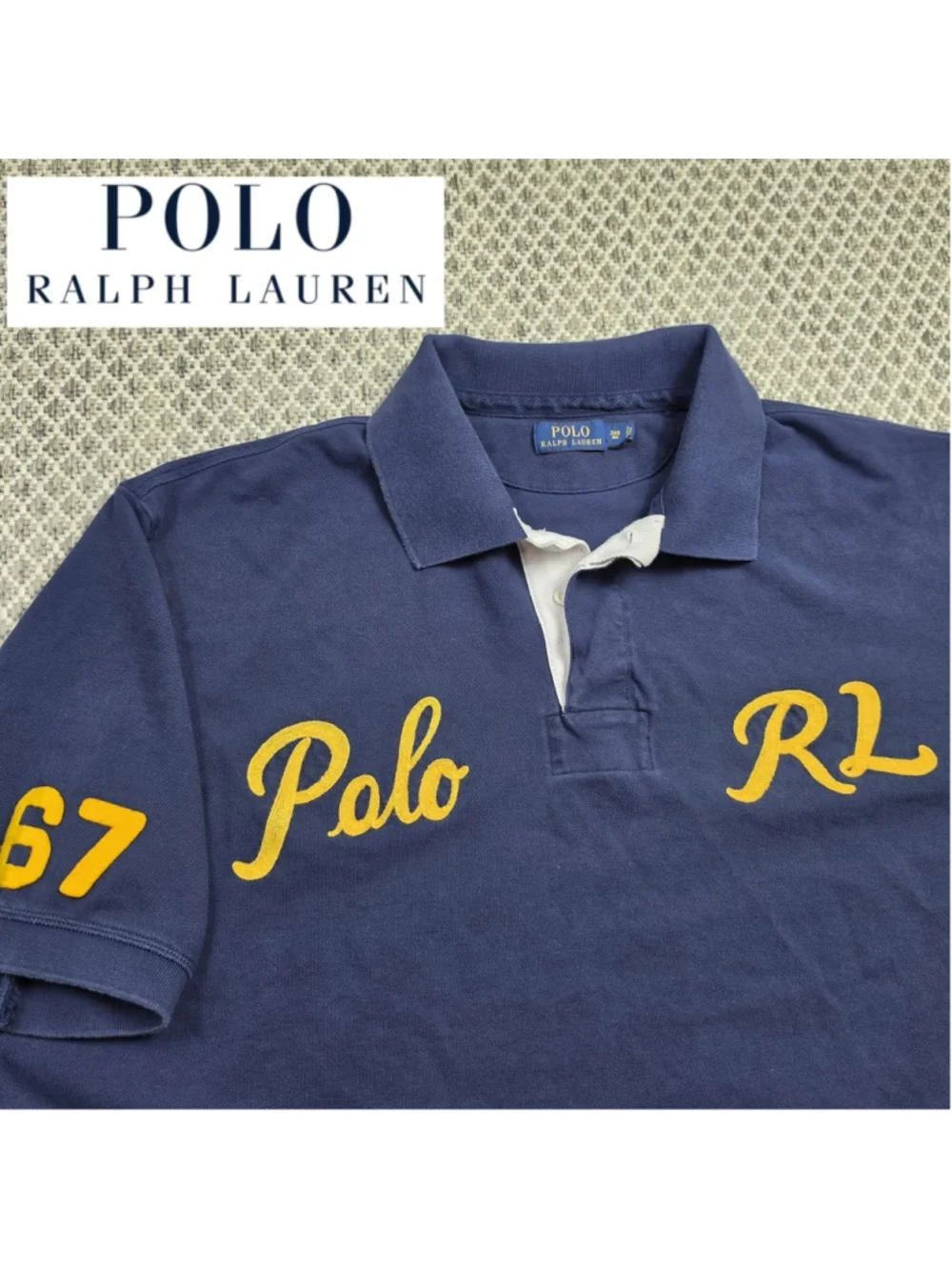 Polo Ralph Lauren Mens 3XB Navy Yellow Script Logo 67 Big Tall Polo Shirt